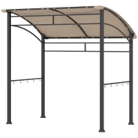 Outsunny 2.2 x 1.5 m BBQ Grill Gazebo Tent, Garden Grill with Metal Frame, Curved Canopy and 10 Hooks, Outdoor Sun Shade, Khaki(m-1)
