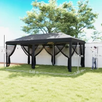 Outsunny 3 x 6m Pop Up Gazebo, Outdoor Canopy Shelter, Marquee Party Wedding Tent with 6 Mesh Walls and Carry Bag, Black(m-3)