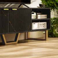 HOMCOM Marble Effect TV Unit, TV Stand Cabinet for up to 70" TVs, Modern TV Cabinet with Shelves and Storage Cupboard, Fluted Door, Extra Centre Leg, Cable Management for Living Room, Black(m-9)