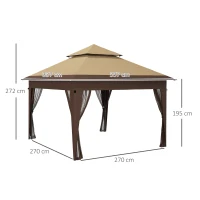 Outsunny 3 x 3(m) Pop Up Gazebo with Mosquito Netting, 1 Person Easy up Marquee Party Tent with 1-Button Push, Double Roof, Carry Bag, Sandbags, Height Adjustable Instant Shelter, Khaki(m-3)