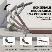 Outsunny Lettino Sdraio da Esterno, Sedia Sdraio da Esterno Pieghevole e Regolabile con Tettuccio in Tessuto Marrone, 187x58x36cm(m-5)