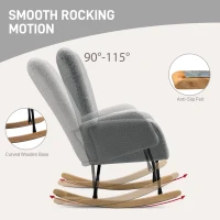 HOMCOM Teddy Fleece Rocking Chair - Grey(m-4)