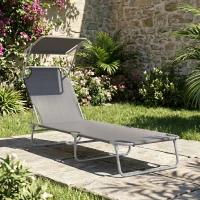 Outsunny Lettino Prendisole da Giardino, Sdraio Pieghevole e Regolabile con Tettuccio in Tessuto Grigio, 187x58x36cm(m-2)