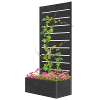 Outsunny 34 x 69.5cm Garden Planter Box, with Back Trellis, Black(m-11)