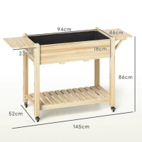 Outsunny 46 x 94cm Wooden Raised Planter, with Shelves - Natural Finish(m-3)