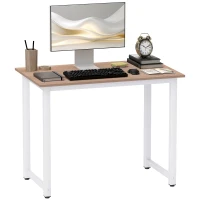 HOMCOM Computer Desk, Writing Table, 100 x 60 x 76cm Workstation for Home Office, Study with Metal Frame, Simple Assembly, White(m-10)