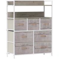 HOMCOM Rustic Chest of Seven Fabric Drawers - Natural Wood Finish(m-1)