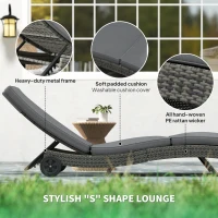 Outsunny Patio Wicker Chaise Lounge Chair, Outdoor PE Rattan Sun Lounger with Adjustable Backrest and 2 Wheels, Dark Grey(m-6)