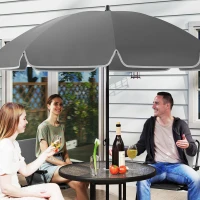 Outsunny 4 Seater Garden Furniture Set, 6 Pieces Garden Table and Chairs with Parasol, Outdoor Garden Dining Set with Folding Chairs and Round Glass Top Table for Patio, Grey(m-8)