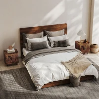 HOMCOM Nightstand with Sliding Doors and Metal Legs Rustic Brown(m-9)