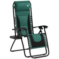 Outsunny Zero Gravity Lounger Chair, Folding Reclining Patio Chair with Padded Seat, Cup Holder, Soft Cushion and Headrest for Poolside, Camping, Green(m-1)