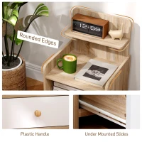 HOMCOM Multi-Storage Bedside Table - White/Wood-Effect(m-5)