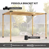 Outsunny Pergola Kit, DIY Pergola Brackets with 3-Way Pergola Corner Brackets and Post Base for 4" x 4" (Actual 3.6" x 3.6") Lumber, 8 PCS Includes Screws(m-4)