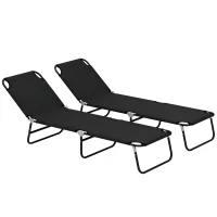 Outsunny Garden Sun Lounger, with Five-Position Back - Black(m-10)