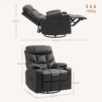 HOMCOM Manual Reclining Chair, Recliner Armchair with Swivel, Faux Leather, Footrest, Cup Holders, 86x93x102cm, Black(m-3)