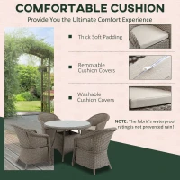Outsunny 4 Seater Rattan Garden Furniture Set with Cushions, Round PE Rattan Dining Set with Glass-Top Table, Umbrella Hole, Outdoor Garden Table and Chairs, Mixed Grey(m-7)