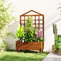Outsunny Garden Planters with Trellis for Vine Climbing, Distressed Wooden Raised Beds, 90x43x150cm, Brown(m-9)