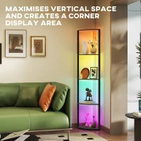 HOMCOM RGB LED Floor Lamp with Shelves, 5-Tier Dimmable Standing Lamp with Adjustable Brightness and Remote Control, Modern Corner Display Shelf Unit for Living Room Bedroom Office, Black(m-6)