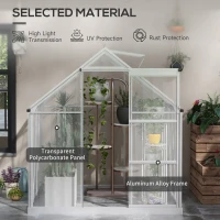 Outsunny 6 x 6ft Walk-In Greenhouse, Polycarbonate Greenhouse with Sliding Door, Window, Aluminium Frame, Foundation, Silver(m-5)