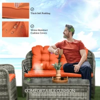 Outsunny Four-Piece Rattan Sofa Set, with Glass-Top Table - Orange(m-5)