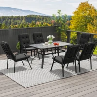 Outsunny Seven-Piece Garden Dining Set with Cushions - Black(m-9)