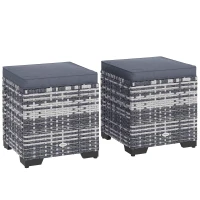 Outsunny Set of 2 Rattan Storage Ottoman, Outdoor Footstool with Removable Cushions, Garden Storage Seat for Balcony, Porch, Living Room, Dark Grey(m-1)