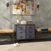 HOMCOM Fabric Chest of Drawers, Industrial Bedroom Dresser with 6 Fabric Drawers, Steel Frame and Wooden Top for Nursery, Living Room, Hallway, Black(m-2)