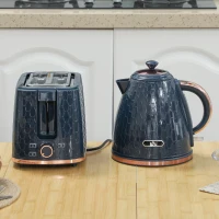 HOMCOM 1.7L 3000W Fast Boil Kettle & 2 Slice Toaster Set, Kettle and Toaster Set with Auto Shut Off, Browning Controls, Blue(m-7)