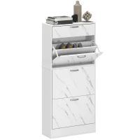 HOMCOM Marble Shoe Storage Cabinet with 3 Flip Drawers, Hallway Cabinet with Top Drawer and Adjustable Shelves, Shoe Cupboard for 18 Pairs, White(m-10)