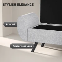 HOMCOM Storage Ottoman with Armrest, Upholstered Linen Storage Bench, Window Seat with Rubberwood Legs, Footstool for Bedroom Living Room, Hallway, Light Grey(m-4)
