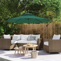 Outsunny 2.7m Garden Banana Parasol Cantilever Umbrella with Crank Handle, Double Tier Canopy and Cross Base for Outdoor, Hanging Sun Shade, Green(m-2)