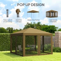 Outsunny 3 x 3 m Pop Up Gazebo, 420D Garden Tent Canopy with Removable Mesh Sidewall Netting, Carry Bag for Garden Patio Outdoor, Khaki(m-4)