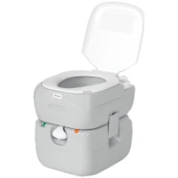 Outsunny Portable Toilet for Adults, 22L Camping Toilet with Seat, Lid and Anti-Leak Handle Pump, Outdoor Travel Toilet with Detachable Tanks for Camping, Boating, Hiking, Travel, RV, Grey(m-10)