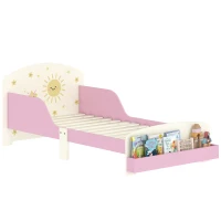 AIYAPLAY Pat pentru copii 3-8 ani, jos, din lemn, cu spațiu de depozitare și laterale de protecție, 150x77x60 cm, roz(m-11)