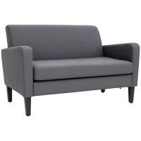 HOMCOM Linen Modern-Curved 2-Seat Sofa Loveseat w/ Thick Cushion Wood Legs Foot Pads Single Compact Home Furniture Grey(m-10)
