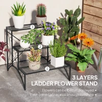 Outsunny Three-Tier Decorative Metal Plant Stand - Black(m-4)