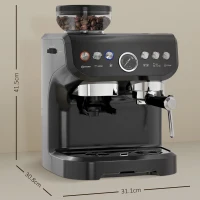 HOMCOM 15 Bar Coffee Machine with Adjustable Grind, Steamer and Accessories, Good Housekeeping Institute Approved, Black(m-3)
