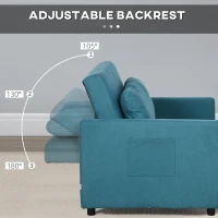 HOMCOM Loveseat Sofa Bed, Convertible Bed Settee with 2 Pillows, Side Pockets, Blue(m-5)