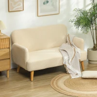 HOMCOM Velvet Feel Fabric 2 Seater Sofa, Small Sofa Loveseat with 21cm Thick Padding and Wood Legs, Cream White(m-2)