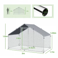 PawHut Galvanised Walk In Chicken Coop Hen House w/ Water-Resist Cover, 3 x 1.7 x 1.9m(m-3)