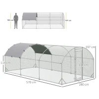PawHut Galvanised Chicken Coop Hen House w/ Cover 5.7 x 2.8 x 2m(m-3)