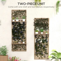 Outsunny Wall Mounted Plant Stands Set of 2, Fir Wood Flower Stand with Shelves and Slatted Trellis for Patio, Balcony, Porch(m-4)