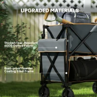 Outsunny Double Decker Folding Festival Trolley on Wheels, 200KG & 350L Capacity Collapsible Wagon Festival Trolley Cart with 134cm Extended for Camping Sports Shopping Garden and Beach, Grey(m-8)