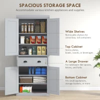 HOMCOM Multi-Storage Mid-Century Kitchen Cabinet - Grey(m-4)