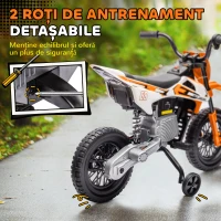AIYAPLAY Motocicletă Electrică pentru Copii cu Roți Ajutătoare Detașabile, Suspensii, Sunete și Indicator de Încărcare, Portocalie(m-5)