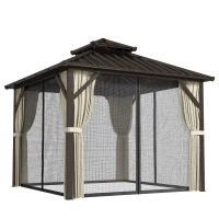 Outsunny 3x3 m Hardtop Gazebo Canopy with UPF50+ Double Galvanised Steel Roof, Aluminium Garden Gazebo Permanent Pavilion, Brown(m-1)