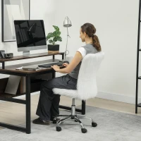 HOMCOM Plush Office Desk Chair, Modern Armless Swivel Vanity Chair with Adjustable Height for Home Office, Bedroom, Living Room, White(m-9)