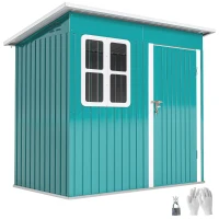 Outsunny 7 x 4ft Galvanised Steel Garden Shed, with Lock and Gloves - Green(m-10)