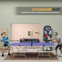 SPORTNOW 9FT Foldable Table Tennis Table, with Cover, Net, Paddles, Balls - Blue(m-5)