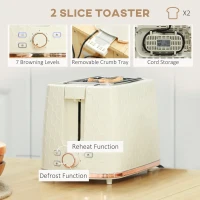 HOMCOM 1.7L 3000W Fast Boil Kettle & 2 Slice Toaster Set, Kettle and Toaster Set with Auto Shut Off, Browning Controls, Beige(m-5)